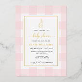Bunny Rabbit Pink Gingham Baby shower Folie Invite Folie Uitnodiging (Voorkant)