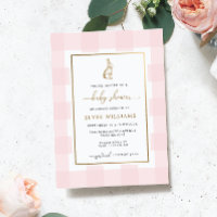 Bunny Rabbit Pink Gingham Baby shower Folie Invite
