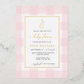 Bunny Rabbit Pink Gingham Baby shower Folie Invite Uitnodiging (Voorkant)