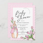 Bunny Rabbit Pink Gingham Baby shower Kaart (Voorkant / Achterkant)