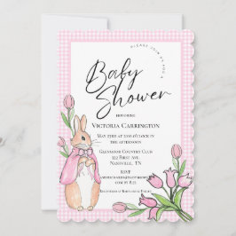 Bunny Rabbit Pink Gingham Baby shower Kaart