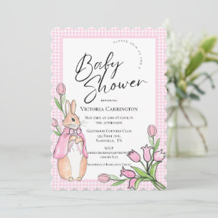 Bunny Rabbit Pink Gingham Baby shower Kaart