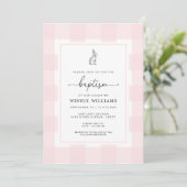 Bunny Rabbit Pink Gingham Baptisme Invitation Kaart (Staand voorkant)