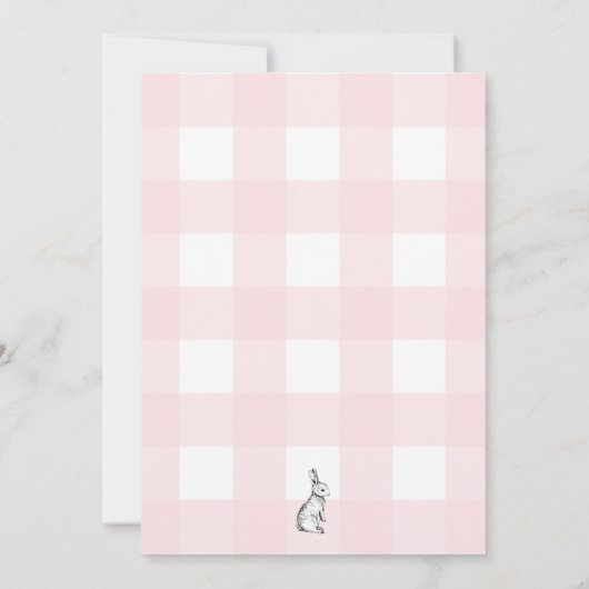 Bunny Rabbit Pink Gingham Baptisme Invitation Kaart (Achterkant)