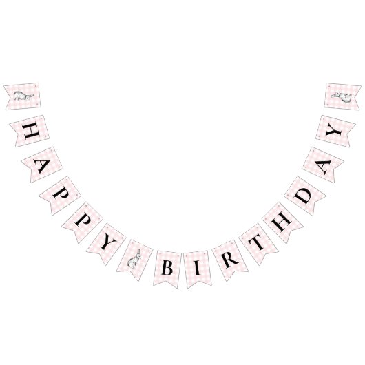 Bunny Rabbit Pink Gingham Birthday Bunting Banner (Alle)