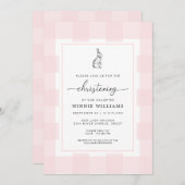 Bunny Rabbit Pink Gingham Christening Kaart (Voorkant / Achterkant)