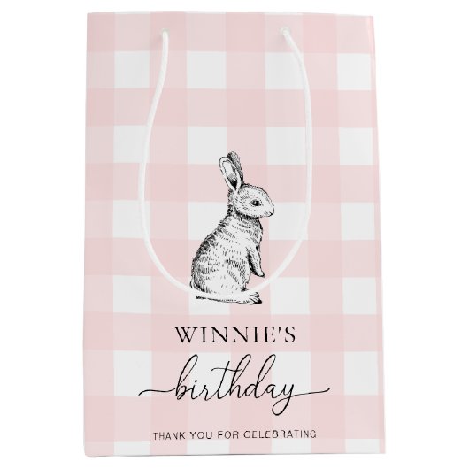 Bunny Rabbit Pink Gingham Favor Bag Medium Cadeauzakje (Voorkant)