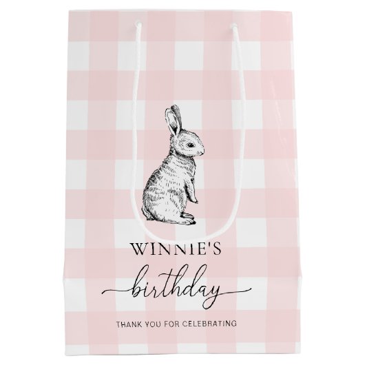 Bunny Rabbit Pink Gingham Favor Bag Medium Cadeauzakje (Achterkant)