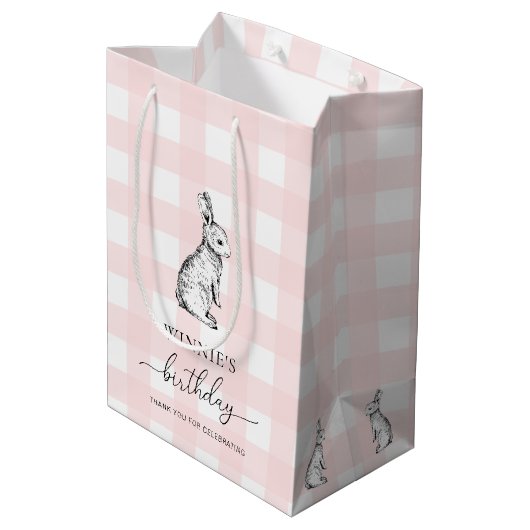 Bunny Rabbit Pink Gingham Favor Bag Medium Cadeauzakje (Achterkant Gekanteld)