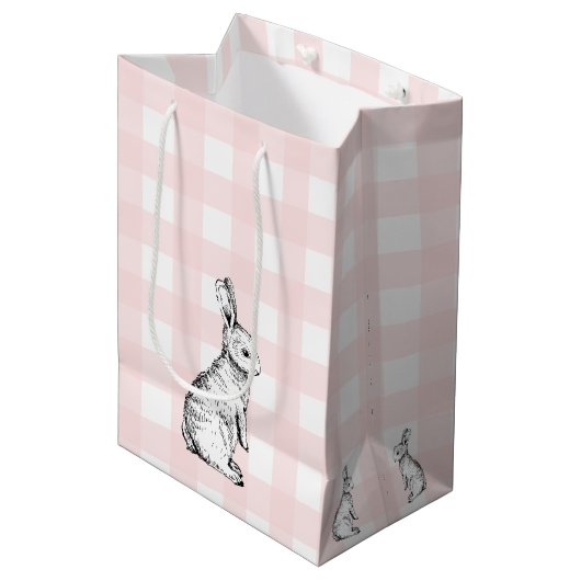 Bunny Rabbit Pink Gingham Gift Bag Medium Cadeauzakje (Voorkant Gekanteld)