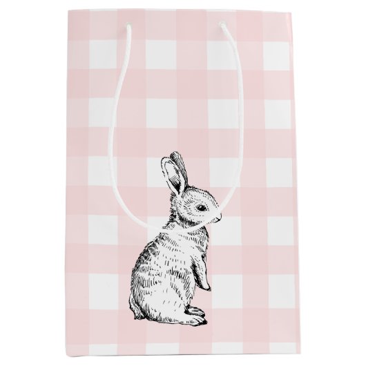 Bunny Rabbit Pink Gingham Gift Bag Medium Cadeauzakje (Voorkant)