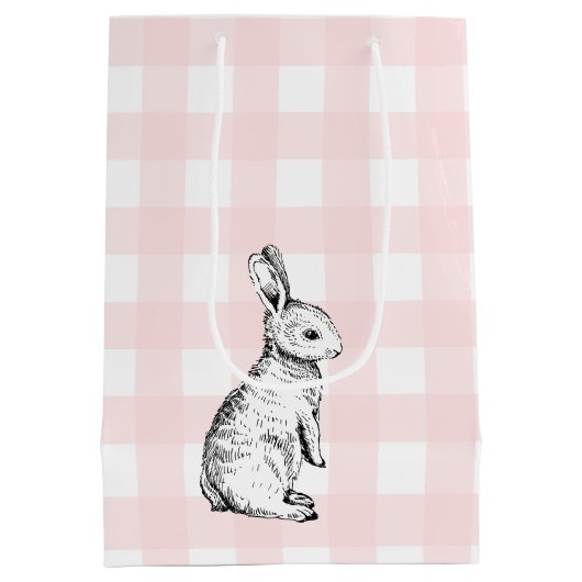 Bunny Rabbit Pink Gingham Gift Bag Medium Cadeauzakje (Achterkant)