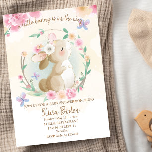 Bunny Rabbit Pink Girl Baby shower Invitation Kaart