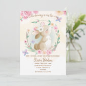 Bunny Rabbit Pink Girl Baby shower Invitation Kaart (Staand voorkant)