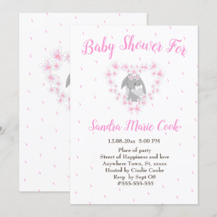 Bunny Rabbit Pink Girl Baby shower Kaart