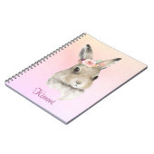Bunny Rabbit Pink Waterverf Floral Name Cute Notitieboek (Linkerzijde)