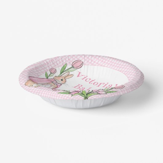 Bunny Rabbit Pink White Gingham Baby shower Papieren Kommen (Gebogen)