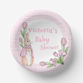 Bunny Rabbit Pink White Gingham Baby shower Papieren Kommen