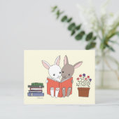 Bunny Rabbit Reading Book Briefkaart Cute Bunny Bo (Staand voorkant)
