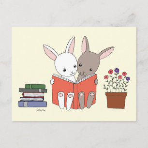 Bunny Rabbit Reading Book Briefkaart Cute Bunny Bo