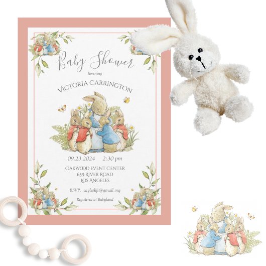 Bunny Rabbit Red Baby shower Kaart
