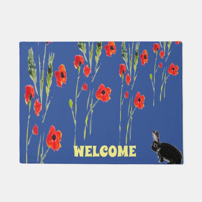Bunny Rabbit Red Poppies Custom Deurmat (Voorkant)