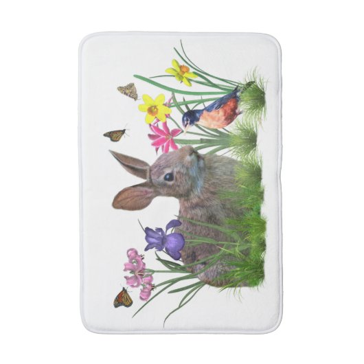 Bunny Rabbit, Robin en Flowers,  Badmat (Voorkant Verticaal)