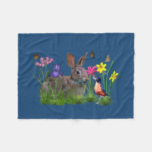 Bunny Rabbit, Robin en Flowers, Fleece Deken