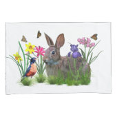 Bunny Rabbit, Robin en Flowers,  Kussensloop (Voorkant-Rechts)