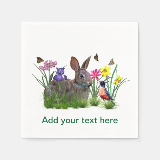 Bunny Rabbit, Robin en Flowers, Servetten (Voorkant)