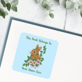 Bunny Rabbit Roze Bloemen Boekplaat Vierkante Sticker