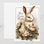 Bunny Rabbit roze Rose Flower Easter Wish  Feestdagenkaart (Voorkant / Achterkant)