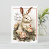 Bunny Rabbit roze Rose Flower Easter Wish  Feestdagenkaart (Staand voorkant)