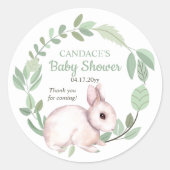 Bunny Rabbit Sage Floral Wreath Baby shower Ronde Sticker (Voorkant)