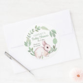 Bunny Rabbit Sage Floral Wreath Baby shower Ronde Sticker (Envelop)