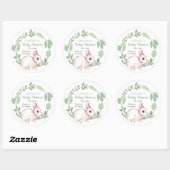 Bunny Rabbit Sage Floral Wreath Baby shower Ronde Sticker (Vel)