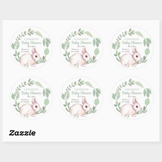 Bunny Rabbit Sage Floral Wreath Baby shower Ronde Sticker (Vel)