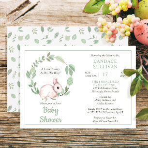 Bunny Rabbit Sage Floral Wreath Boy Baby shower Kaart