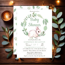 Bunny Rabbit Sage Floral Wreath Boy Baby shower Kaart