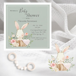 Bunny Rabbit Sage Green Baby shower Invitation