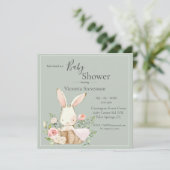 Bunny Rabbit Sage Green Baby shower Invitation (Staand voorkant)