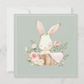 Bunny Rabbit Sage Green Baby shower Invitation (Achterkant)