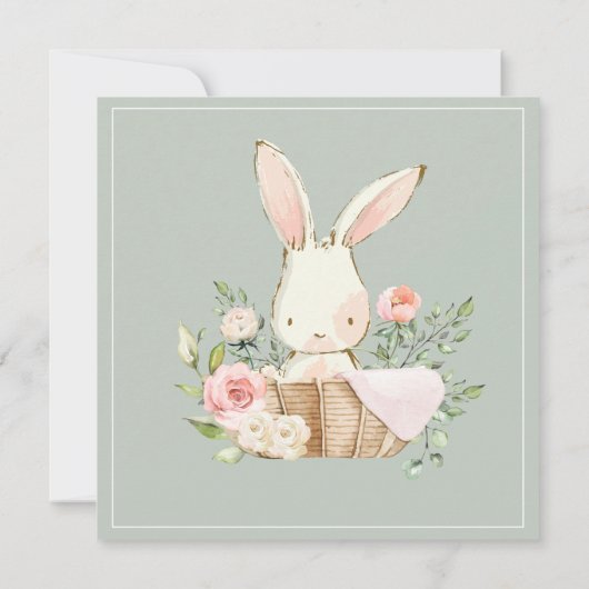 Bunny Rabbit Sage Green Baby shower Invitation (Achterkant)
