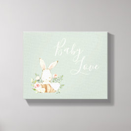 Bunny Rabbit Sage Green Waterverf Canvas Afdruk