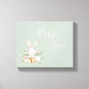 Bunny Rabbit Sage Green Waterverf Canvas Afdruk