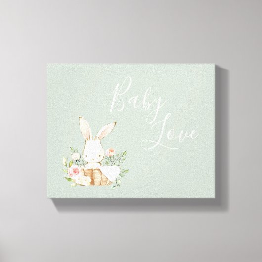 Bunny Rabbit Sage Green Waterverf Canvas Afdruk (Voorkant)