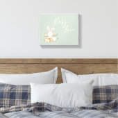 Bunny Rabbit Sage Green Waterverf Canvas Afdruk (Insitu (Slaapkamer))