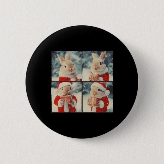 Bunny Rabbit Santa Animal Fotografie Kerstboom Ronde Button 5,7 Cm (Voorkant)