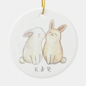 Bunny Rabbit Schattige Paar Eerste Kerst Samen Keramisch Ornament (Voorkant)