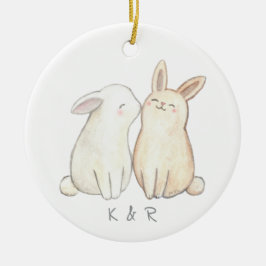 Bunny Rabbit Schattige Paar Eerste Kerst Samen Keramisch Ornament